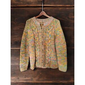 Vintage 60s handknit chunky wool zip up sweater. beautiful brights and pastels.